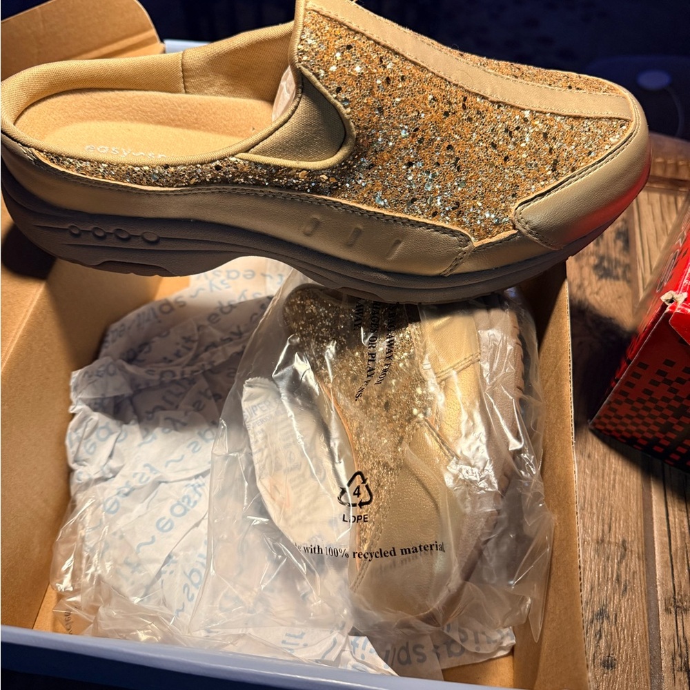 Gold Glitter Easy Spirit Slip-On mules-Gold Sparkle